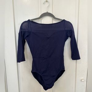 Bloch Mirella navy blue mesh 3/4 sleeve ballet leotard good condition! 💙